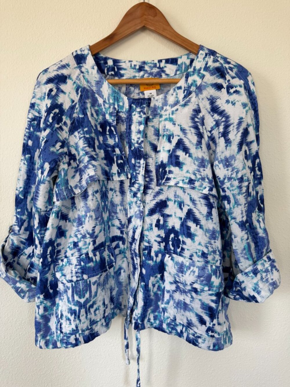 Ruby Rd Blue Linen Blend Coastal Lightweight Jacket Size 14 -Spring-Summer Layer - Picture 5 of 11